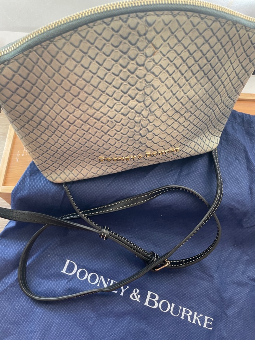 Dooney & Bourke Beige Snake-Embossed Crossbody Bag with Black Strap - Picture 8 of 8
